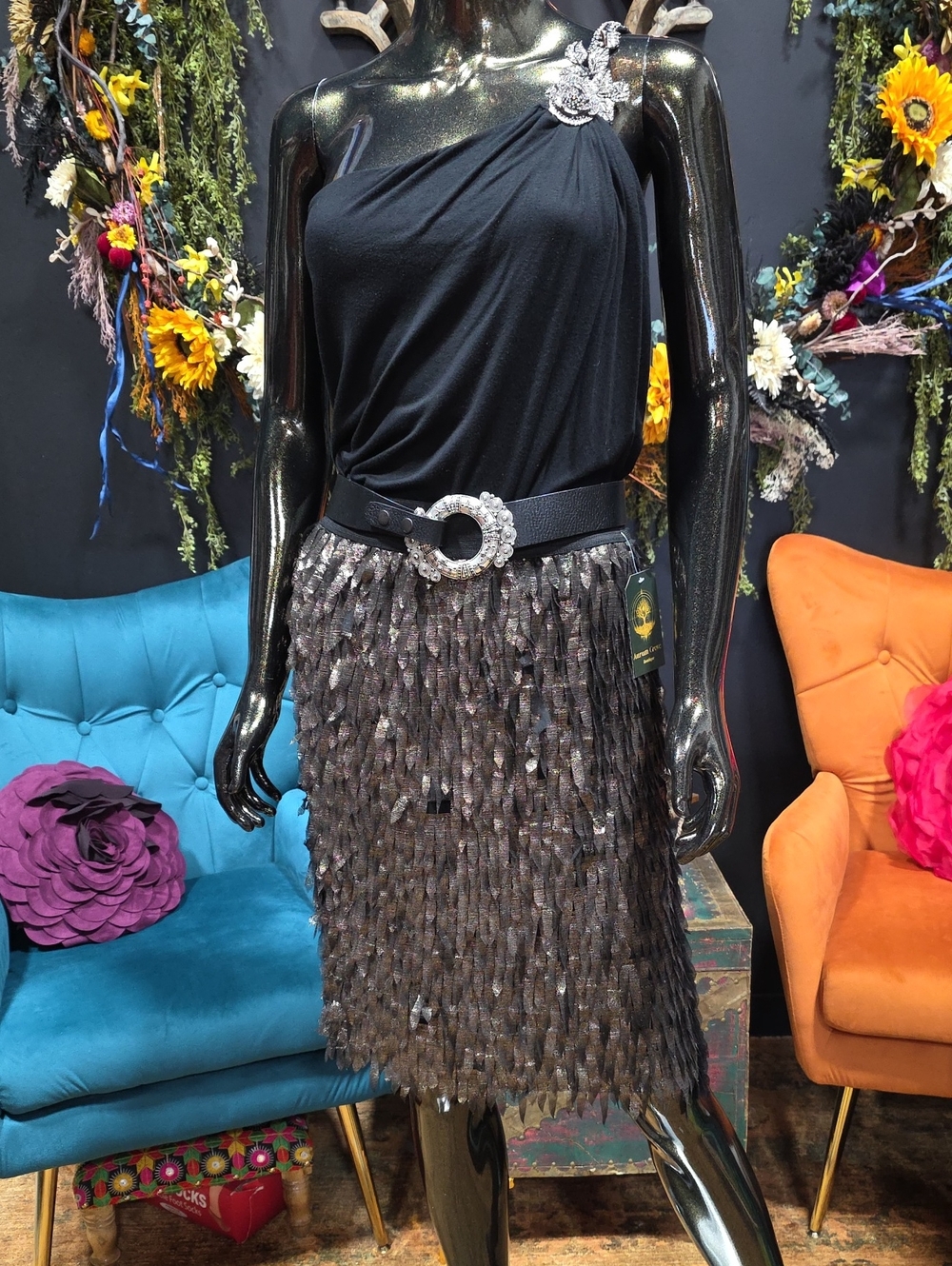 Worthington Metallic Bronze Fringe Midi Skirt
